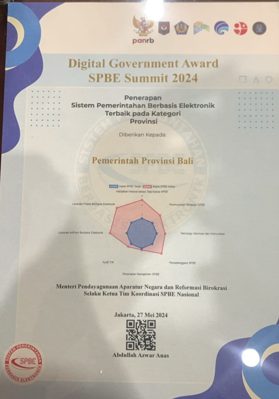 Pemprov Bali Raih Penghargaan Penerapan SPBE Terbaik Digital Government Award SPBE Summit 2024