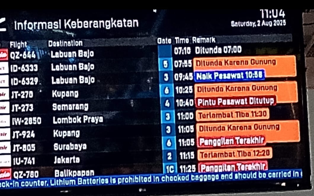 Operasional dan Penerbangan di Bandara Ngurah Terdampak Pasca Erupsi Gunung Lewatobi Laki-laki